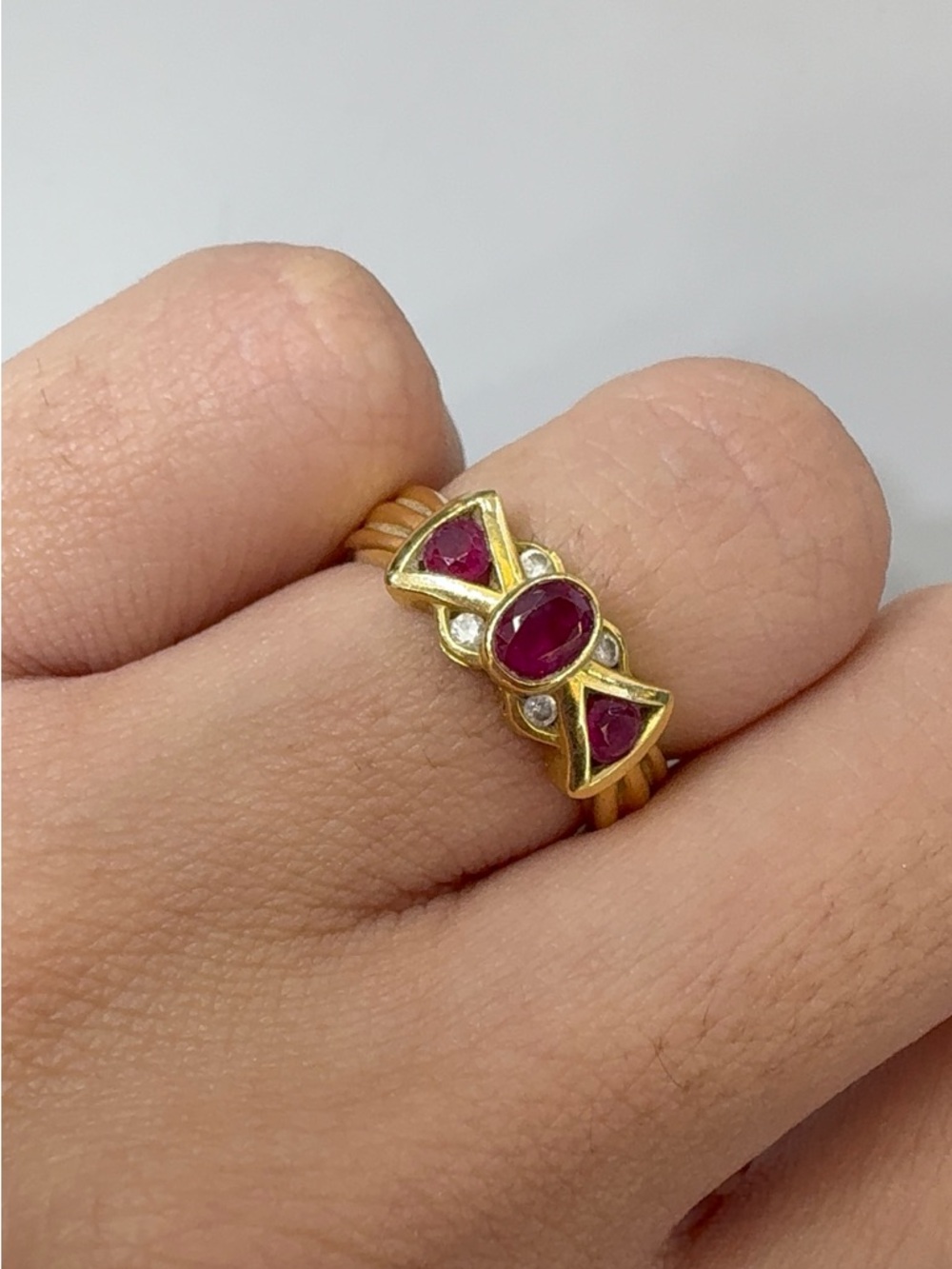 18KT SOLID gold Ring with Ruby and Diamond Accents - Elegant Women's Jewelry
